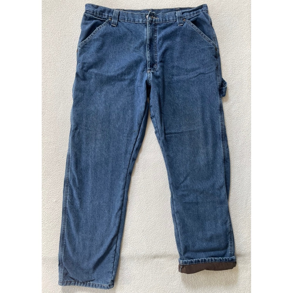 Wrangler Mens 36x32 Carpenter Jeans Blue Fleece Lined Relaxed Fit Workwear Warm